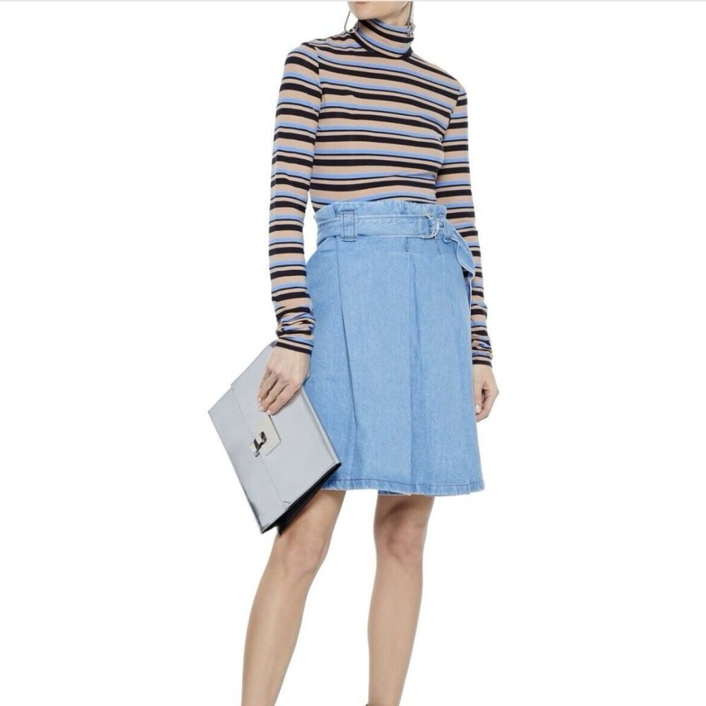 ACNE STUDIOS Bla Konst Light Denim Jean Pleated Belted Skirt Size 36 - Picture 1 of 12